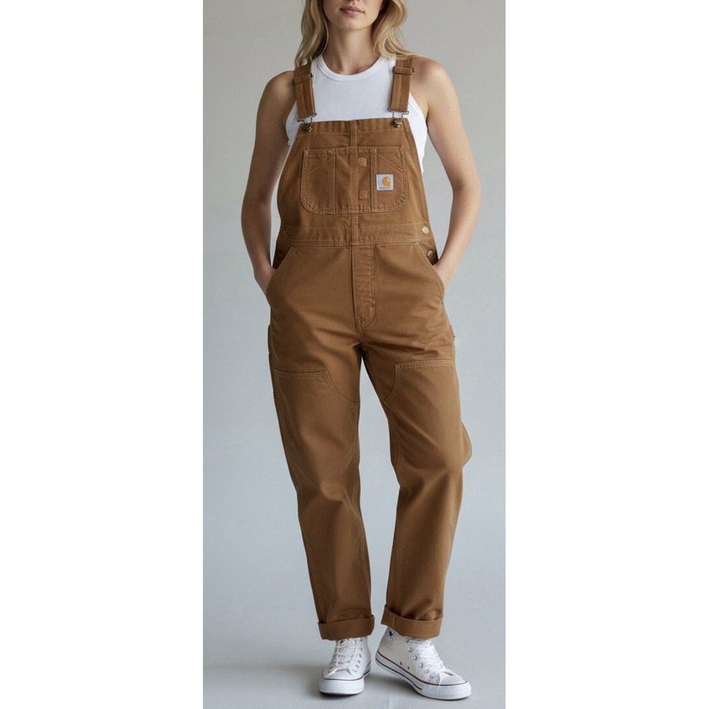 Carhartt Womens M Brown Canvas Bib Overalls Rugged Flex Work Utility Gorpcore